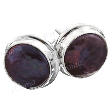 9/16" 925 Silver Freshwater Coin Pearl Peacock Earrings