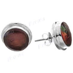 9/16" 925 Silver Biwa Freshwater Coin Pearl Copper Earrings