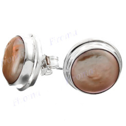 9/16" 925 Silver Biwa Freshwater Pearl Peach Post Earrings