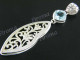 2 11/16" 925 Silver Mother Of Pearl Topaz Shell Blue Pendant