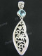 2 11/16" 925 Silver Mother Of Pearl Topaz Shell Blue Pendant