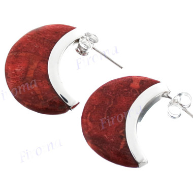 7/8" 925 Sterling Silver Red Coral Post Earrings