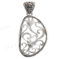 1 3/4" 925 Silver Mother Of Pearl Flower Shell Pendant