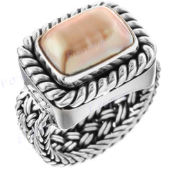 13/16" 925 Sterling Silver Square Champagne Mabe us 8 Ring