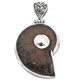 925 Silver Iridescent Ammonite Fossil Ammolite Dual Sided Pendant, 1 7/8"