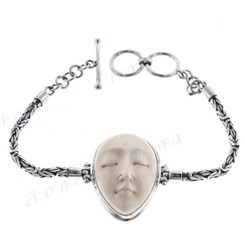925 Silver Bison Bone Carving Goddess 7 1/4" Bracelet