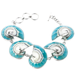 925 Silver Nautilus Shell 8" Turquoise Blue Toggle Bracelet