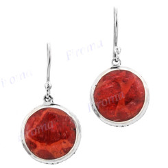 3/4" 925 Sterling Silver Red Coral French Wires Earrings