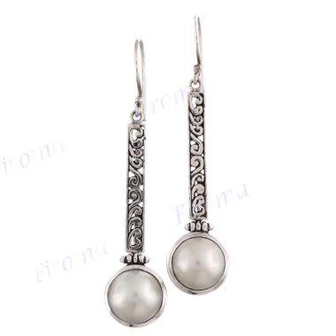 1 3/4" 925 Silver White Mabe Pearl French Wires Earrings