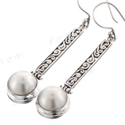 1 3/4" 925 Silver White Mabe Pearl French Wires Earrings