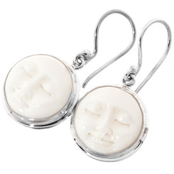 13/16" 925 Silver Bison Bone Moon Eye French Wires Earrings