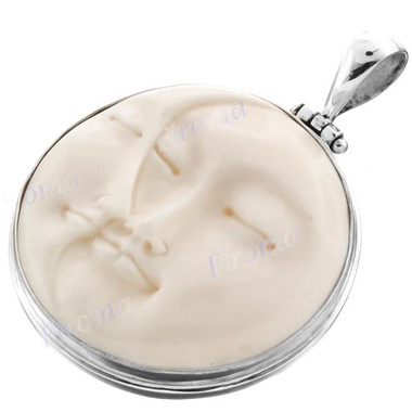 2" 925 Silver Bison Bone Carved Moon Sun Goddess Pendant
