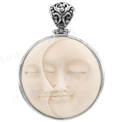925 Silver Bison Bone Carved Moon Sun Goddess us Pendant