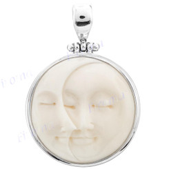 925 Silver Bison Bone Carved Moon Sun Goddess us Pendant
