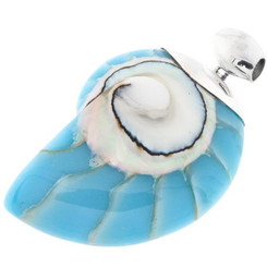 2 3/8" 925 Silver Nautilus Shell Turquoise Blue Pendant
