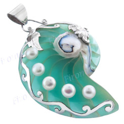 3" 925 Silver Freshwater Pearl Nautilus Shell Pendant