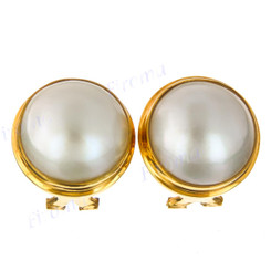 11/16" 925 Silver 24k Gold White Mabe Pearl Omega Earrings