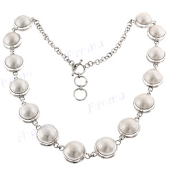 925 Sterling Silver White Mabe Pearl us 21" Necklace