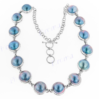 925 Sterling Silver Blue Mabe Pearl us 21" Necklace