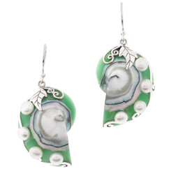 1 5/16" 925 Silver Nautilus Pearls Shell French Earrings