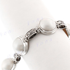 925 Sterling Silver Mabe Pearl 8" White Toggle Bracelet