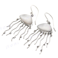 1 3/8" 925 Silver Mother Of Pearl Jellyfish French Earrings