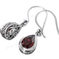 1" 925 Silver Red Garnet Teardrop French Hook Earrings