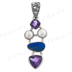 1 7/8" 925 Silver Opal Amethyst Biwa Pearl us Pendant