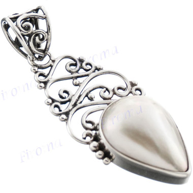 1 7/8" 925 Silver White Mabe Pearl Teardrop us Pendant