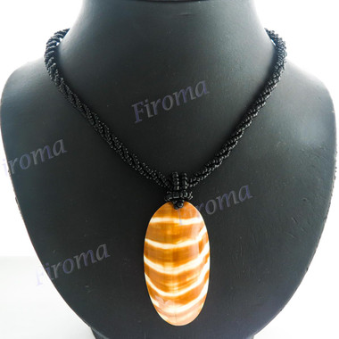 Tiger Nautilus Shell Glass Seed Beads 17" Necklace Pendant