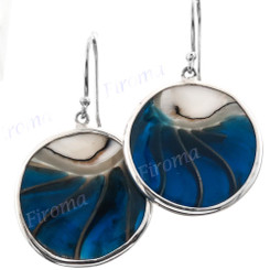 1 1/8" 925 Silver Nautilus Shell Round Blue French Earrings