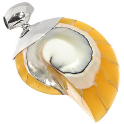 2 3/8" 925 Sterling Silver Nautilus Shell Yellow Pendant