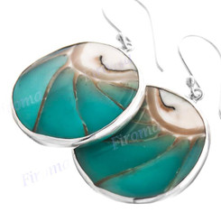 1 1/8" 925 Silver Nautilus Round Turquoise Blue Earrings