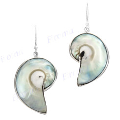 1 5/16" 925 Silver Nautilus Shell Iridescent Blue Earrings