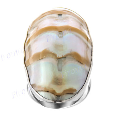 1 1/2" Adjustable 925 Sterling Silver Ridged Nautilus Shel Ring