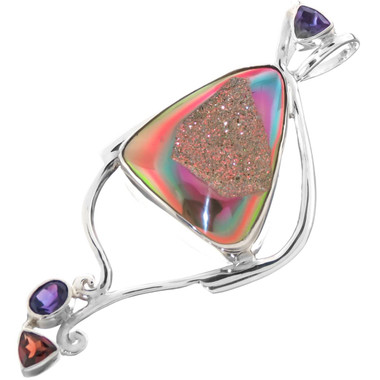3" 925 Silver Amethyst Garnet Titanium Drusy us Pendant