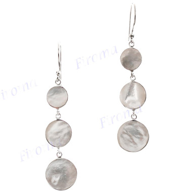 1 15/16" 925 Silver White Mother Of Pearl Shell Earrings
