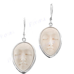 1" 925 Silver Bison Bone Goddess Eye French Wires Earrings