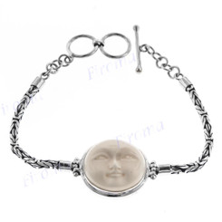 925 Silver Bison Bone Carving Face Moon 7 1/4" Bracelet