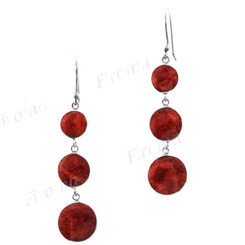 1 5/8" 925 Sterling Silver Red Coral French Wires Earrings