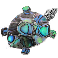 925 Silver Paua Abalone Shell Turtle us Brooche Pendant