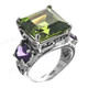 Bold 925 Sterling Silver Peridot Amethyst Face Cocktail Ring