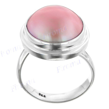 Handmade Adjustable Pink Mabe Cultured Pearl 925 Sterling Silver Ring