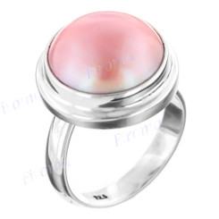 Handmade Adjustable Pink Mabe Cultured Pearl 925 Sterling Silver Ring