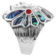 925 Sterling Silver Paua Abalone Red Coral Motor Biker Indian Chief Ring