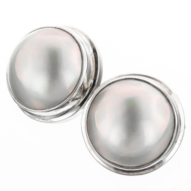 925 Sterling Silver South Pacific White Mabe Pearl Clip-On Earrings