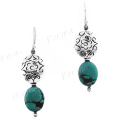 1" 925 Sterling Silver Turquoise French Wires Earrings