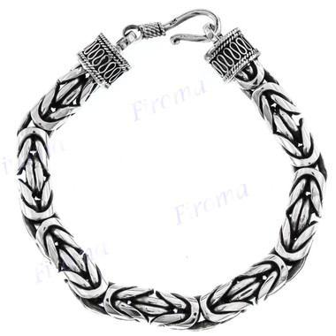 8mm 925 Sterling Silver Byzantine 8" Chain Hook Bracelet