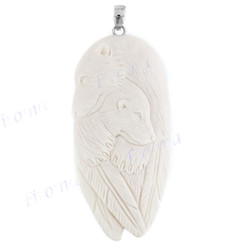 3 1/4" 925 Sterling Silver Bison Bone Bear us Pendant