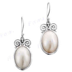5 1/2" 925 Silver White Mabe Pearl Oval French Earrings